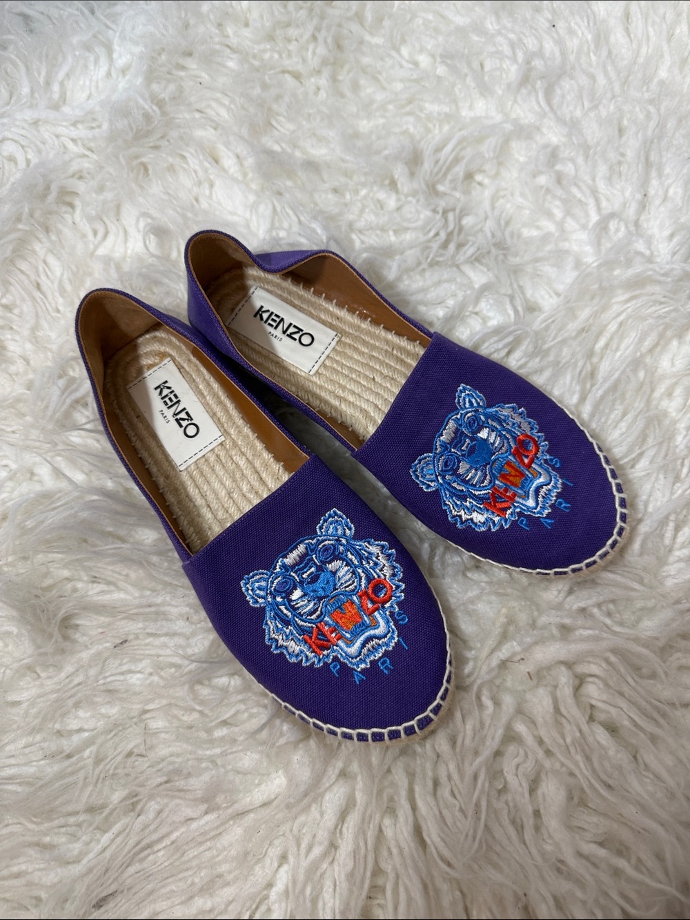 KENZO Espadrilles Purple Tiger-Embroidered Espadrille Slip-Ons size 39 or 9